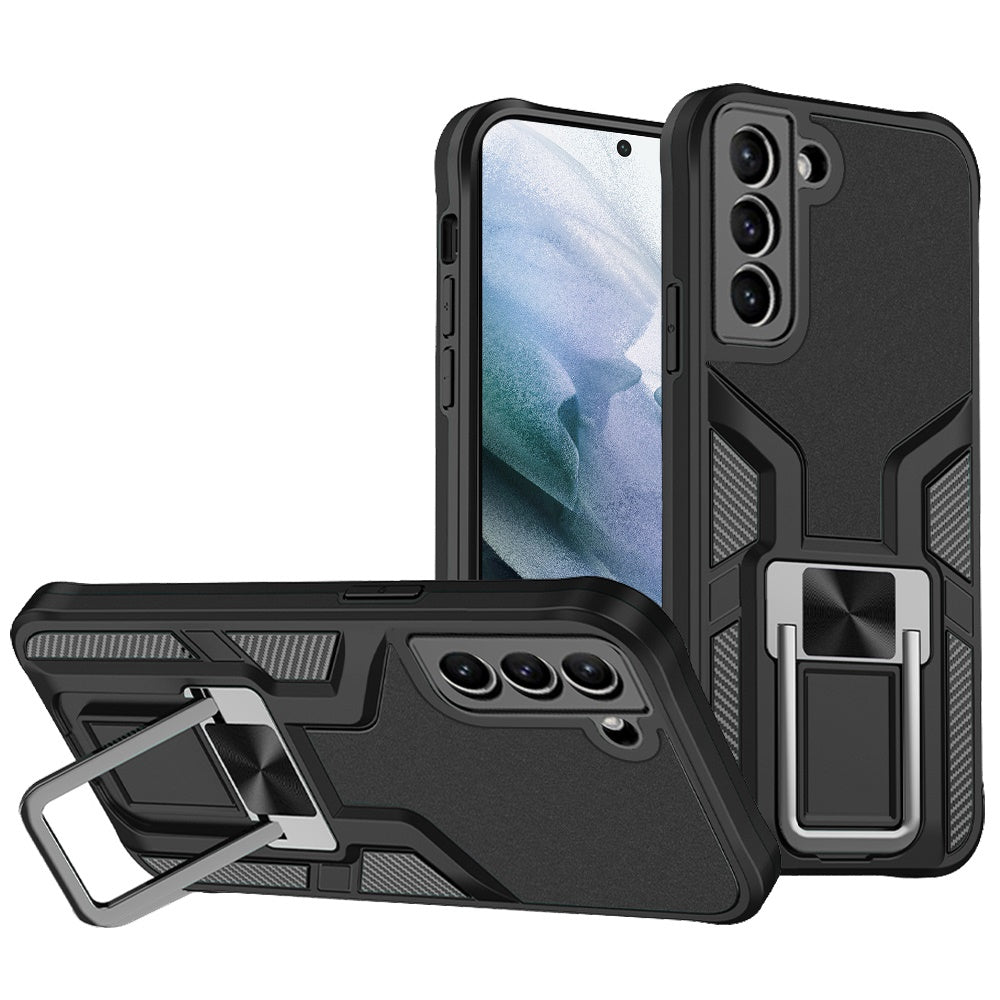 For Samsung Galaxy S21 Plus Shockproof [Military-Grade] with Metal Magnetic Kickstand, Hybrid Rugged TPU Heavy Duty Black Phone Case Cover