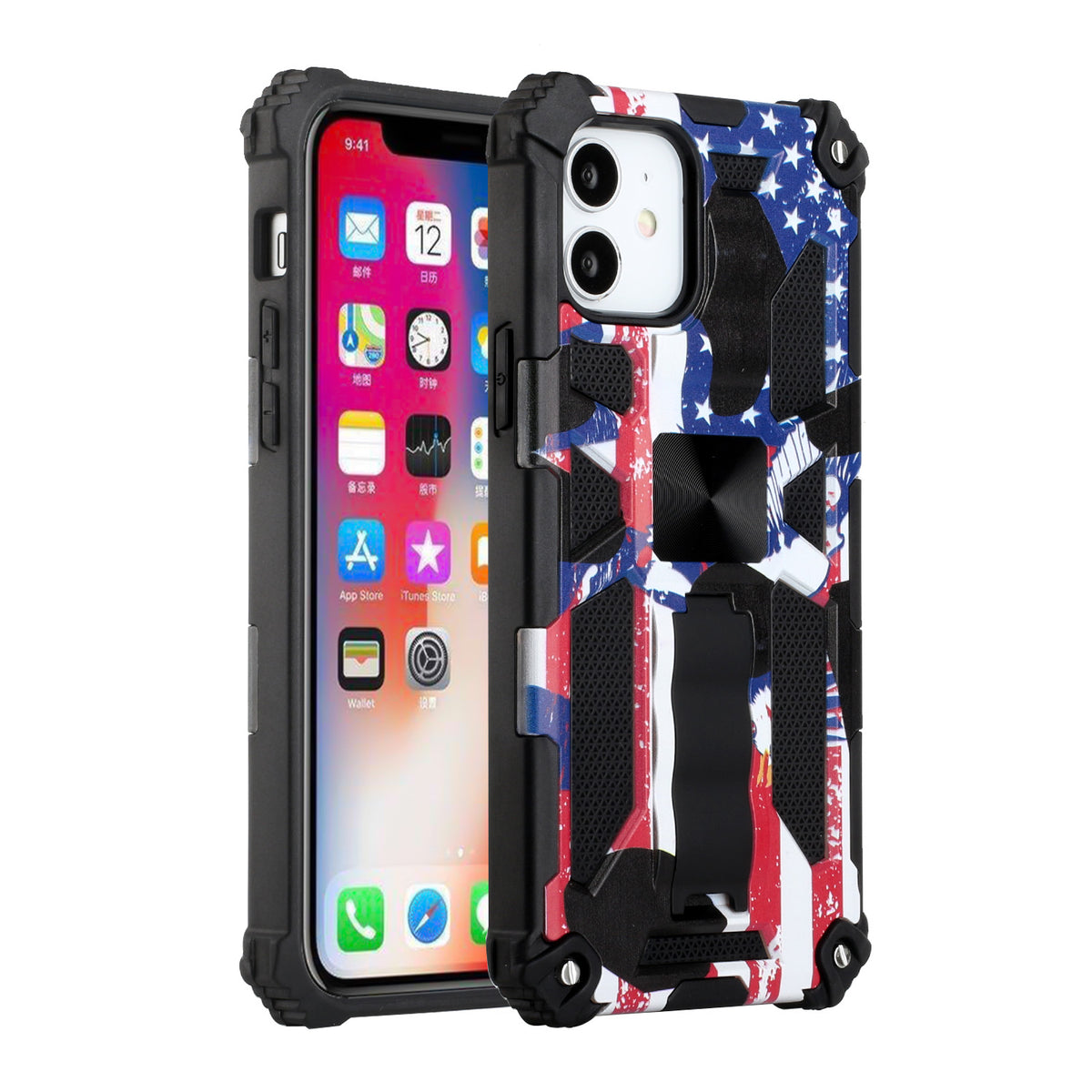 For Apple iPhone 14 Plus (6.7") Heavy Duty Hybrid Camouflage Fold Slide Kickstand [Military Grade] Rugged Protective  Phone Case Cover