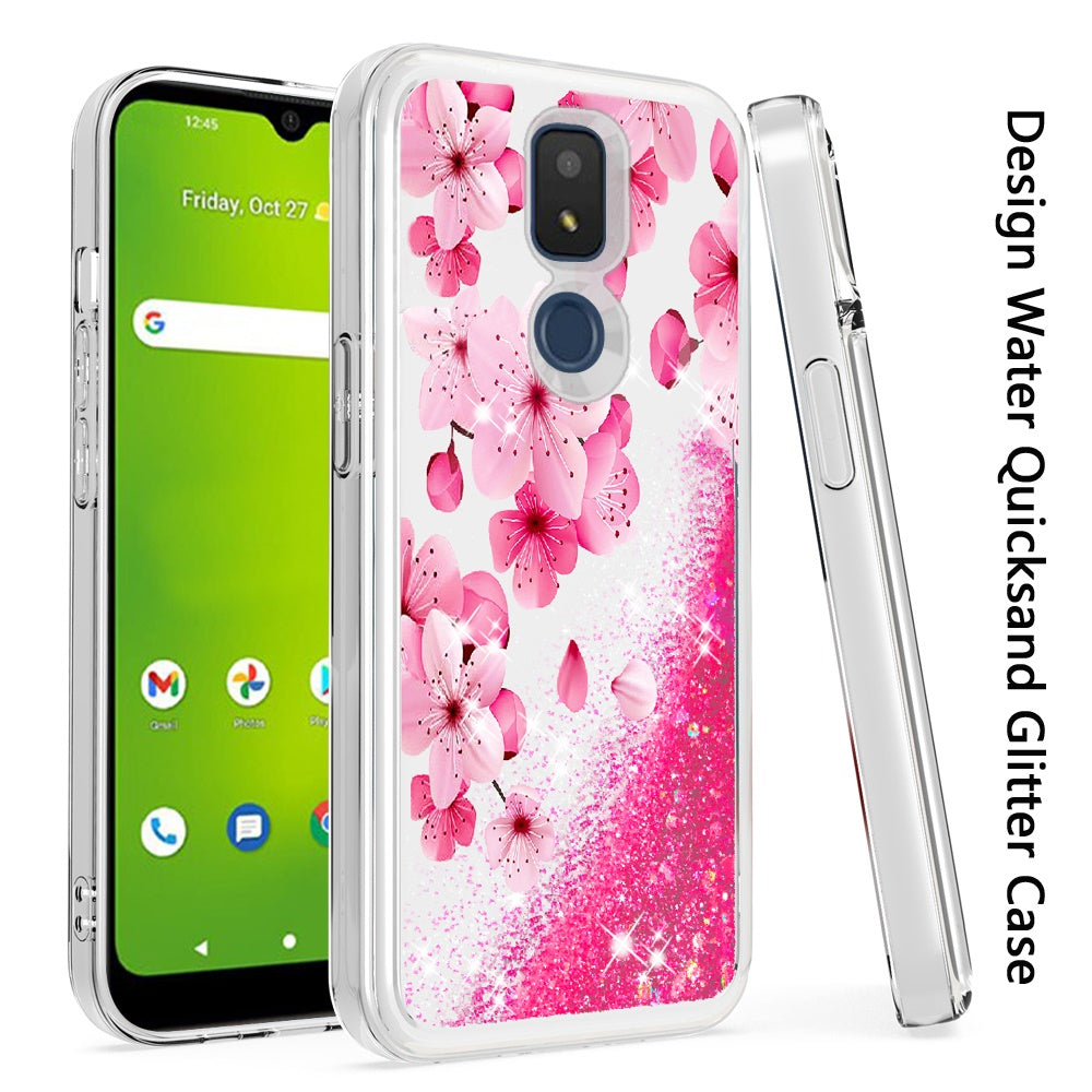 For Cricket Icon 3 Floral Design Quicksand Water Flowing Liquid Floating Sparkle Colorful Glitter Bling Flower Fashion TPU Hybrid Hard  Phone Case Cover
