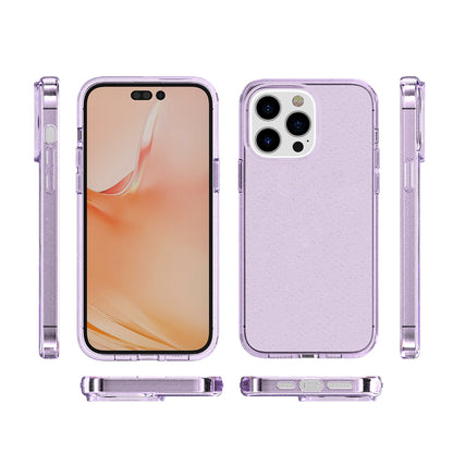 For Apple iPhone 14 Plus (6.7") Transparent Glitter Bling Sparkly Hybrid Hard PC Shell & Soft TPU Shock-Absorption Bumper Purple Phone Case Cover