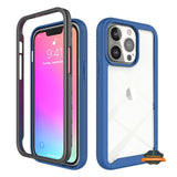 For TCL Stylus 5G Full Body Frame Armor Slim Hybrid Double Layer Hard PC + TPU Transparent Back Rugged Shockproof Clear / Blue Phone Case Cover