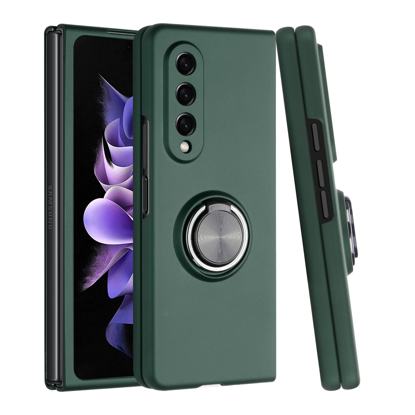 For Samsung Galaxy Z Fold 4 5G Hybrid 360 Rotatable Metal Invisible Ring Stand Holder Fit Magnetic Car Mount Shockproof  Phone Case Cover