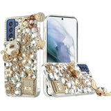 For Samsung Galaxy S21 Ultra Bling Clear Crystal 3D Full Diamonds Luxury Sparkle Rhinestone Hybrid Protective Ultimate Multi Ornament White Phone Case Cover