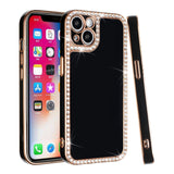 For Apple iPhone SE 3 (2022) SE/8/7 All Around 3D Diamonds Rhinestone Chrome Frame TPU Shiny Bling Glitter  Phone Case Cover