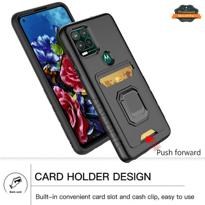 For Apple iPhone 14 (6.1") Wallet Credit Card Slot Holder with Metal Ring Kickstand Hybrid Dual Layer Magnetic Stand  Phone Case Cover