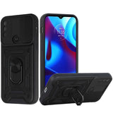 For Motorola Moto G Pure Hybrid Cases with Slide Camera Lens Cover and Ring Holder Kickstand Rugged Dual Layer Heavy Duty Hard  Phone Case Cover