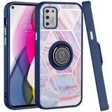 For Motorola Moto G Pure Unique Marble Design with Magnetic Ring Kickstand Holder Hybrid Soft TPU Hard PC Shockproof Armor  Phone Case Cover