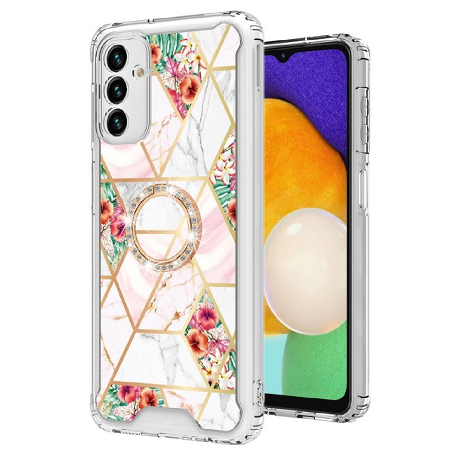 For Apple iPhone 14 /Plus Pro Max Fashion Design Pattern Hybrid Ring Kickstand Bling Diamond Hard PC TPU Protective  Phone Case Cover