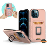 For Apple iPhone 13 /Pro Max Credit Card Holder Slot with Stand Kickstand Ring Hybrid Heavy Duty Defender Armor TPU Military Grade  Phone Case Cover