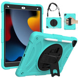Case for Apple iPad Air 4 / iPad Air 5 / iPad Pro (11 inch) Milary Grade Shockproof Protector Silicone with Pencil Holder + Handle + Shoulder Strap + Rotating Kickstand Teal Tablet Cover