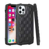 For Apple iPhone 13 Pro (6.1") PU Leather Design Lines Hybrid PC Hard Shockproof Armor Shell Bumper Soft Rubber Protection  Phone Case Cover