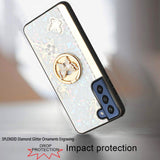 For Samsung Galaxy A13 5G Diamond Bling Sparkly 3D Ornaments Engraving Hybrid with Ring Stand Holder Fashion White Butterfly Phone Case Cover