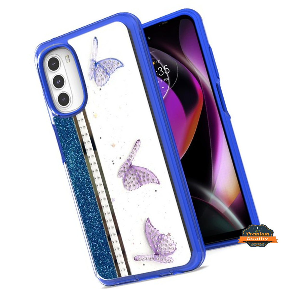 For Apple iPhone 14 /Plus Pro Max Butterflies Design Bling Glitter Shockproof Hybrid TPU Frame and Hard Back Slim  Phone Case Cover