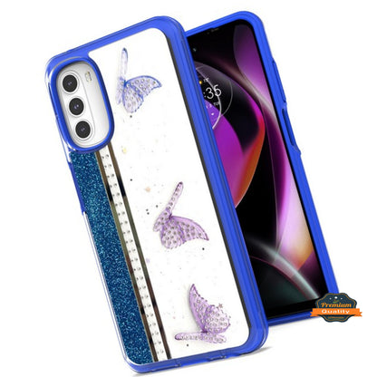 For Apple iPhone 14 /Plus Pro Max Butterflies Design Bling Glitter Shockproof Hybrid TPU Frame and Hard Back Slim  Phone Case Cover