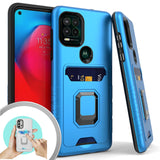 For Motorola Edge+ 2022 /Edge Plus Wallet Credit Card Slot with Ring Kickstand Heavy Duty Shockproof Hybrid Magnetic Stand Blue Phone Case Cover