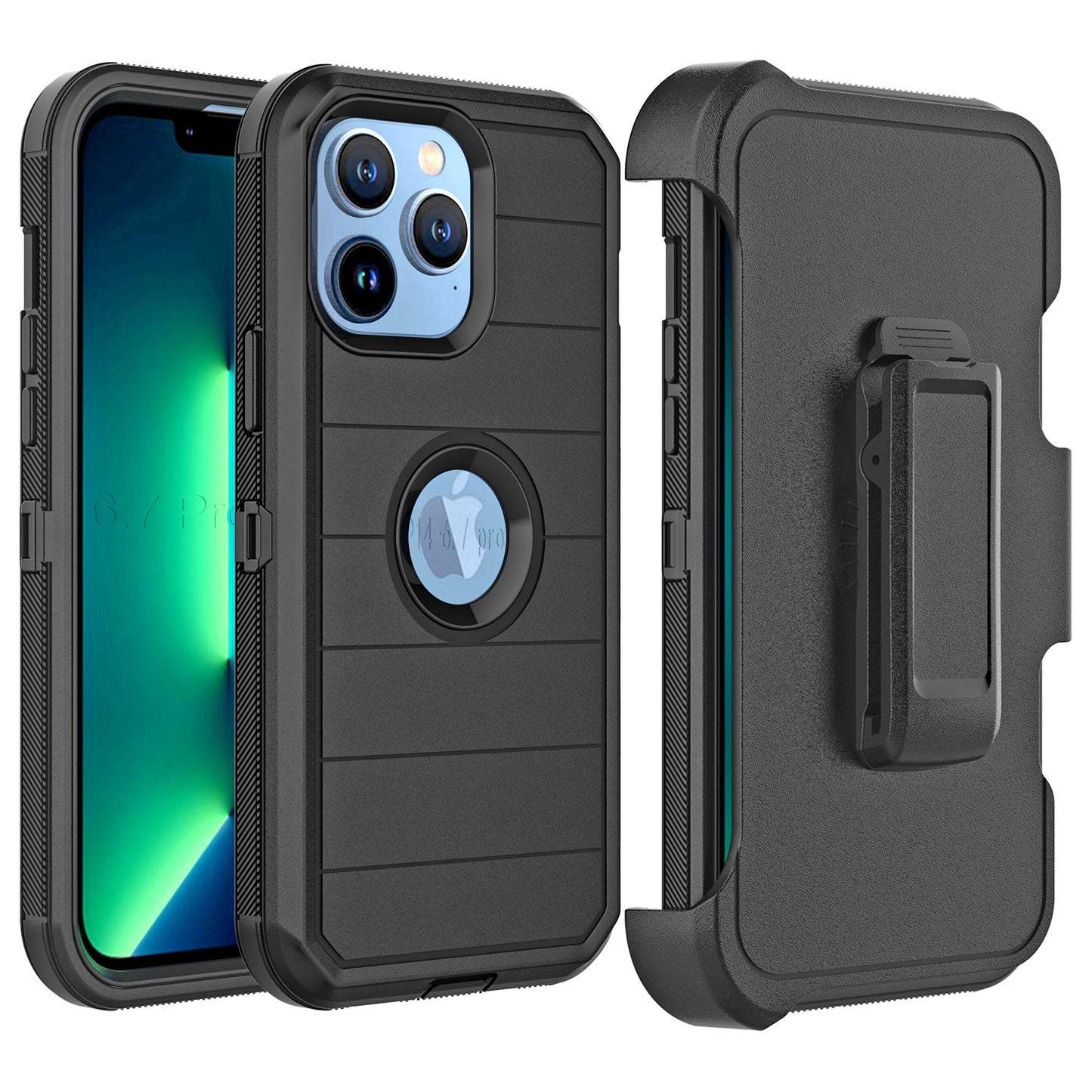 For Apple iPhone 14 /Pro Max Heavy Duty Hard PC + TPU Dual Protective Hybrid Combo Holster Belt Clip Stand  Phone Case Cover