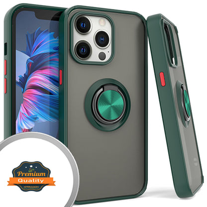 For Apple iPhone 14 /Pro Max Finger Ring Stand Holder Kickstand Hybrid Frosted Frame Shock-Absorption  Phone Case Cover