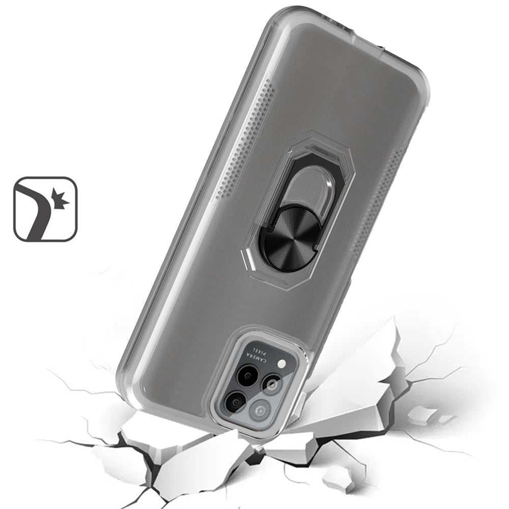 For Nokia C200 Clear Transparent Armor Rugged Defender Shockproof Hybrid with Ring Holder Kickstand  Phone Case Cover