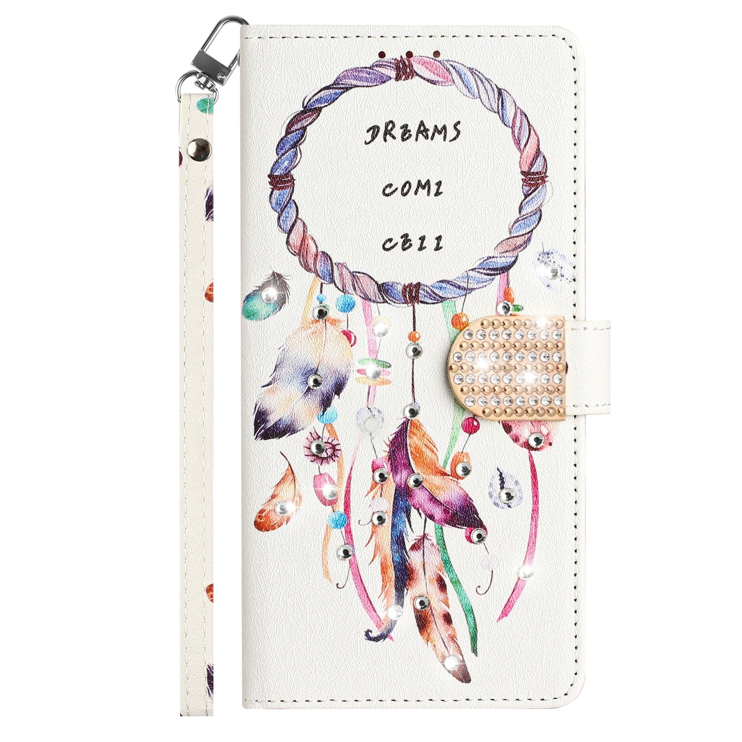 For Apple iPhone 13 Pro Max (6.7") Fashion Diamond Bling Design Wallet Pouch Card Slot Leather With Lanyard  Phone Case Cover