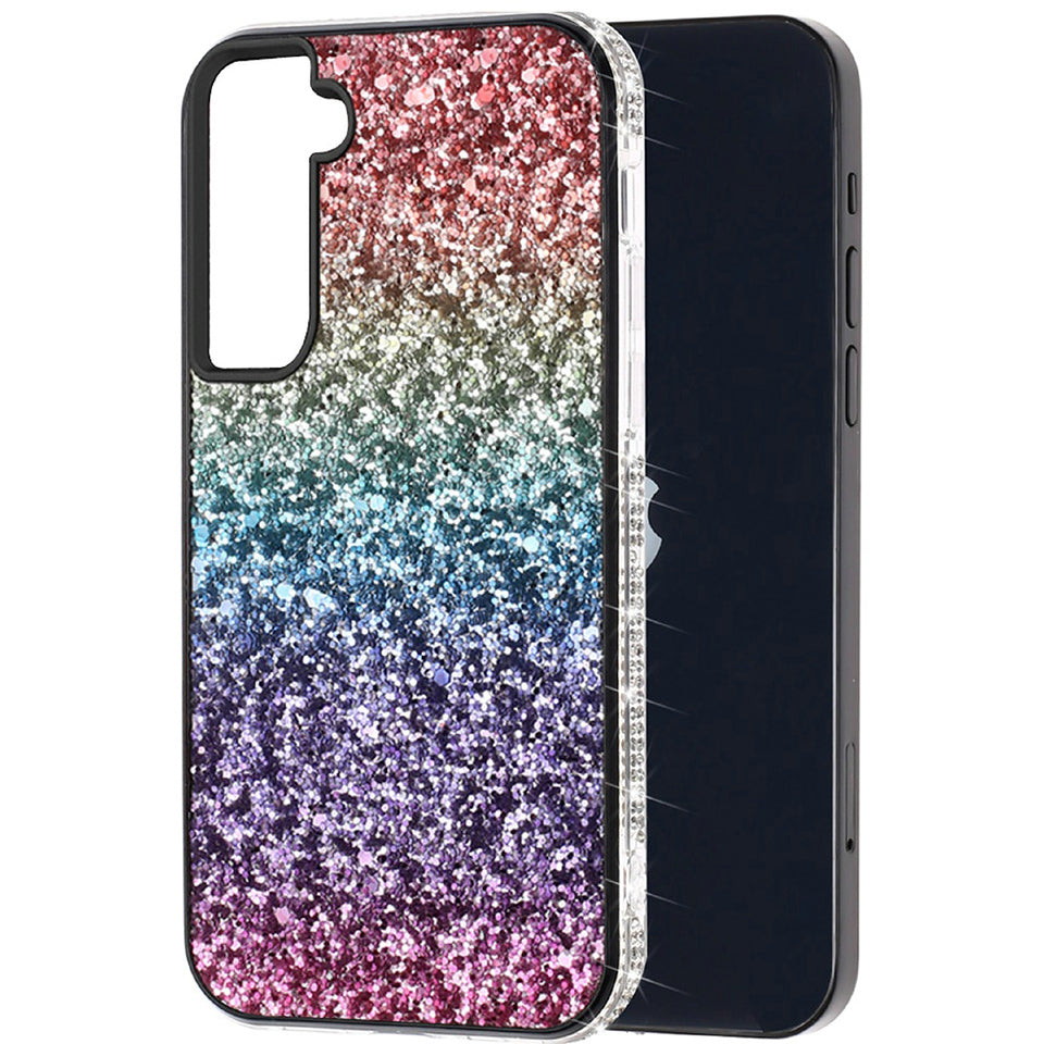For Apple iPhone 14 /Plus Pro Max Rhinestone Sparkling Rainbow Gradual Glitter Full Diamonds Bling Hybrid Rugged  Phone Case Cover