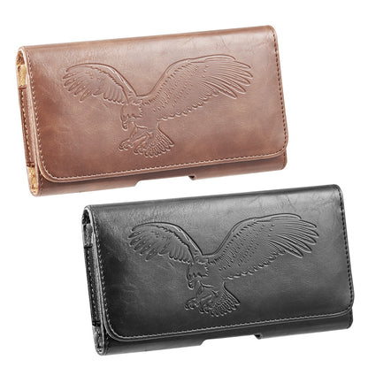 For Samsung Galaxy A23 5G Universal Horizontal Leather Phone Case with Embossed American Eagle Pouch Belt Clip Holster & Magnetic Pouch [Brown]