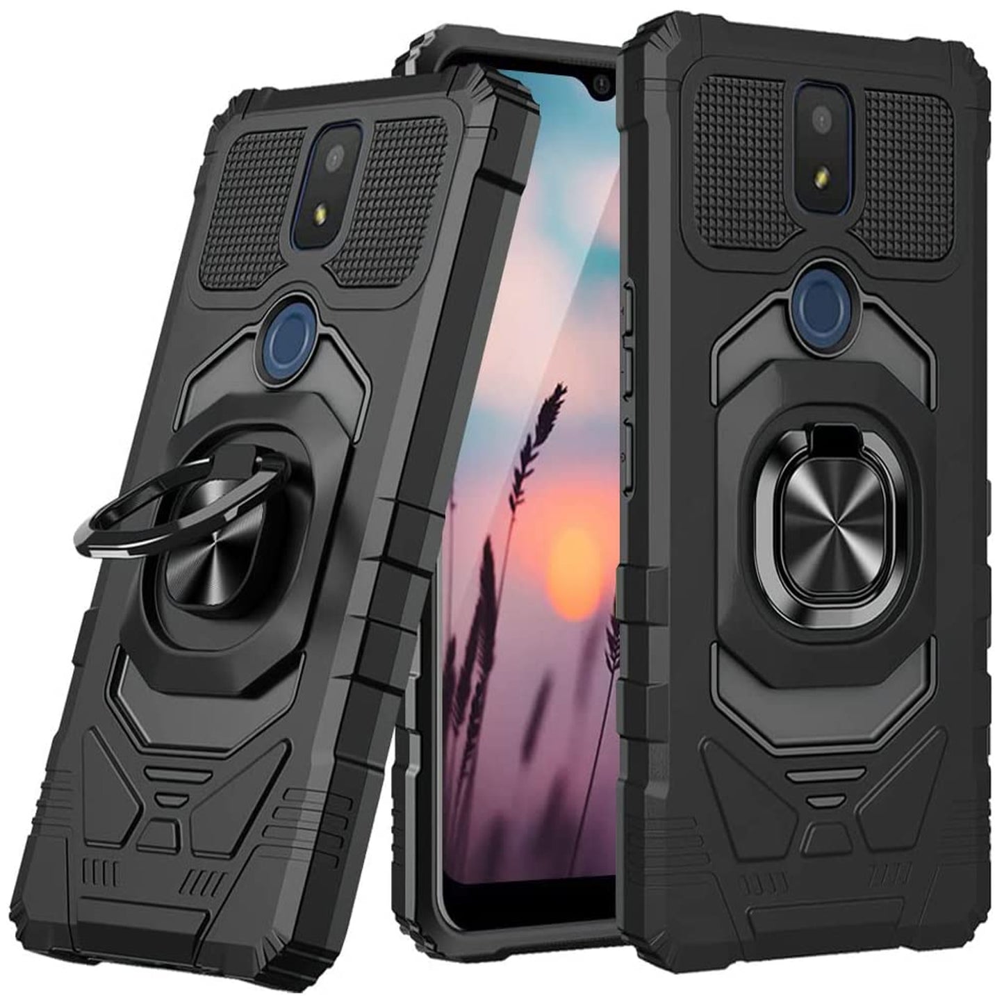 For Cricket Vision Plus Full-Body 2in1 Magnetic Car Mount Metal Ring Holder Kickstand Heavy Duty Hybrid Armor  Phone Case Cover