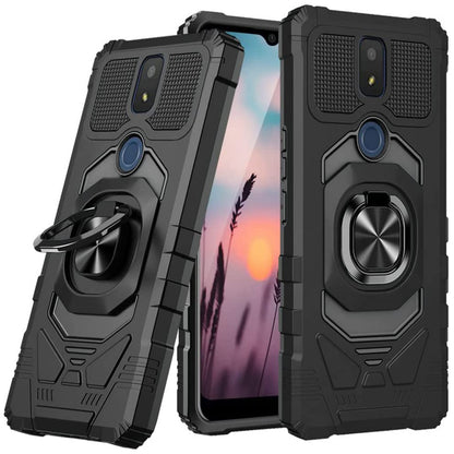 For TCL 30 T /T603 Full-Body Stand 2in1 Magnetic Car Mount Metal Ring Holder Kickstand Heavy Duty Hybrid Armor Defender  Phone Case Cover