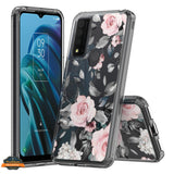 For TCL 30 XE 5G Floral Patterns Design Transparent TPU Silicone Shock Absorption Bumper Slim Hard PC Back  Phone Case Cover