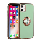 For Apple iPhone 11 (6.1") Slim Hybrid Metal Finger Ring Stand Electroplated Edges TPU Frame Shock-Absorption Bumper  Phone Case Cover