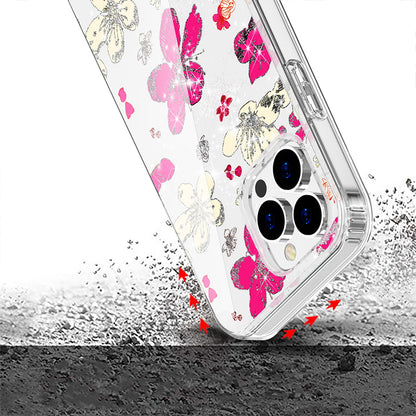 For Apple iPhone 14 Pro Max (6.7") Beautiful Laser Glitter Design Pattern Hybrid Gummy Hard PC TPU Shockproof  Phone Case Cover