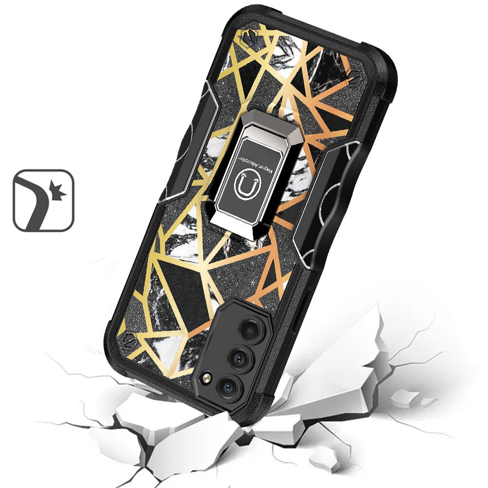For Samsung Galaxy S22 /Plus Ultra Marble IMD Design Hybrid Armor with Magnetic Ring Stand Heavy Duty Rugged Shockproof  Phone Case Cover