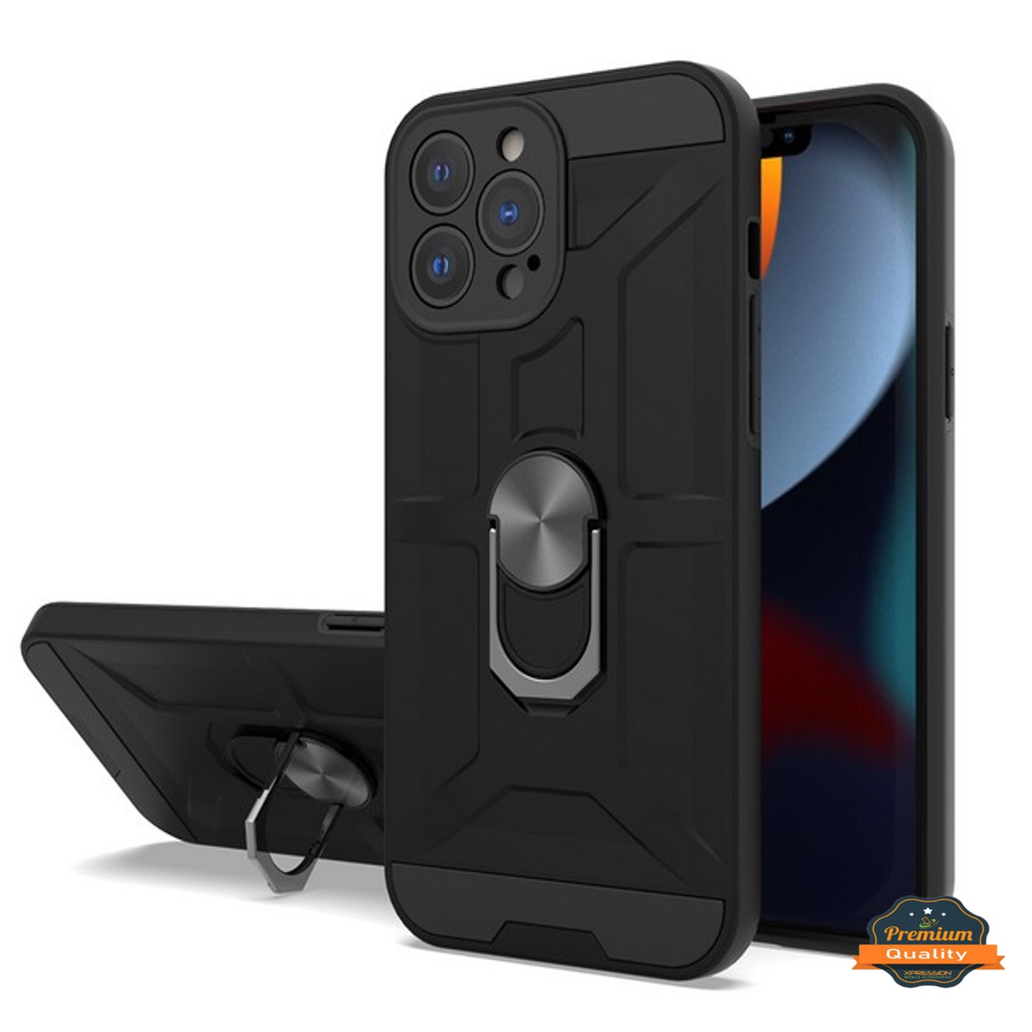For Apple iPhone 14 Plus (6.7") Hybrid Ring Stand [360° Rotatable Ring Holder Magnetic Kickstand] Rubber TPU Shockproof  Phone Case Cover