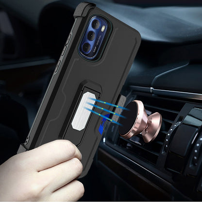 For Apple iPhone 14 Pro (6.1") Armor Belt Clip with Card Holder ID Slot, Holster, Kickstand Protective Heavy Duty Hybrid  Phone Case Cover