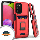 For Samsung Galaxy A03s (2022) Wallet Credit Card Slot Holder with Metal Ring Kickstand Heavy Duty Shockproof Hybrid Dual Layer Magnetic Stand  Phone Case Cover