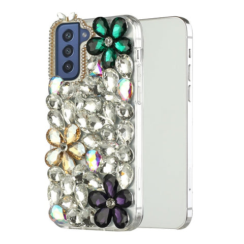 For Samsung Galaxy S21 Luxury Bling Clear Crystal 3D Full Diamonds Luxury Sparkle Rhinestone Hybrid Protective Green/ Gold/ Purple Phone Case Cover