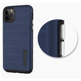 For Apple iPhone 11 (6.1") Texture Brushed Line Shockproof Rugged Shield Non-Slip Hybrid Dual Layers Soft TPU + Hard PC Back Navy Blue Phone Case Cover