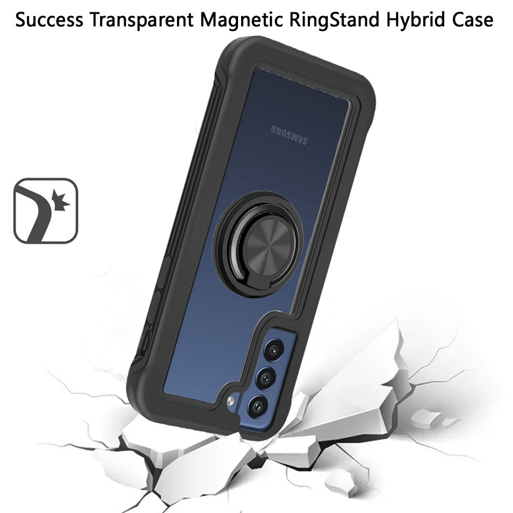 For Samsung Galaxy S22+ Plus Transparent Magnetic Ring Stand Hybrid with 360 Degree Rotation Kickstand Armor Bumper Defender  Phone Case Cover