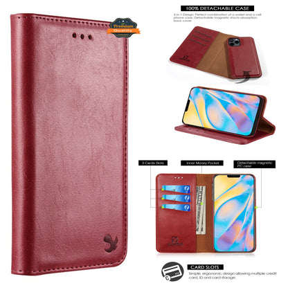 For Apple iPhone 14 /Plus Pro Max Leather Wallet Pouch Magnetic Detachable Card Slot Removable Flip Stand  Phone Case Cover