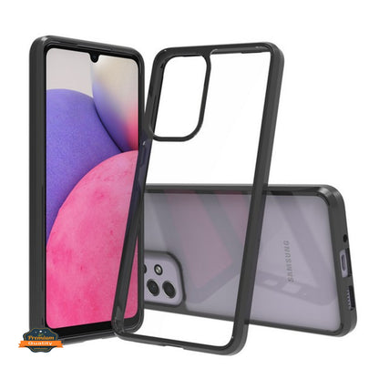 For Samsung Galaxy A23 5G Crystal HD Clear Back Panel + TPU Bumper Frame Hybrid Thin Slim Hard Shockproof Defender Black Phone Case Cover
