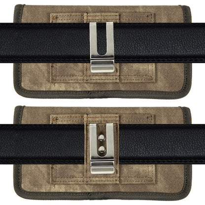 For Apple iPhone 12 Pro Max (6.7 inch) Universal Horizontal Cell Phone Case Fabric Holster Carrying Pouch with Belt Clip and 2 Card Slots fit XL Devices 7" [Brown Denim]