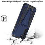 For Samsung Galaxy S22 Hybrid Armor Rugged with Kickstand, Supports Magnetic Car Mount Dual Layer Hard PC Protective Blue Phone Case Cover