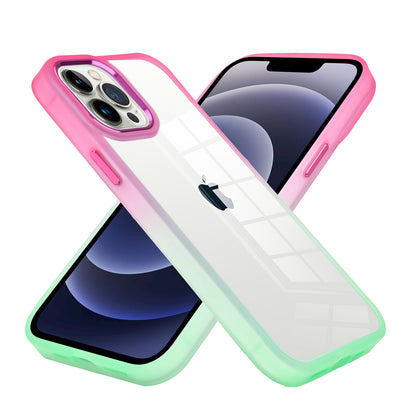 For Apple iPhone 14 /Plus Pro Max Transparent Two Tone Gradient Colorful Frame Hybrid Rubber TPU Gummy Hard  Phone Case Cover