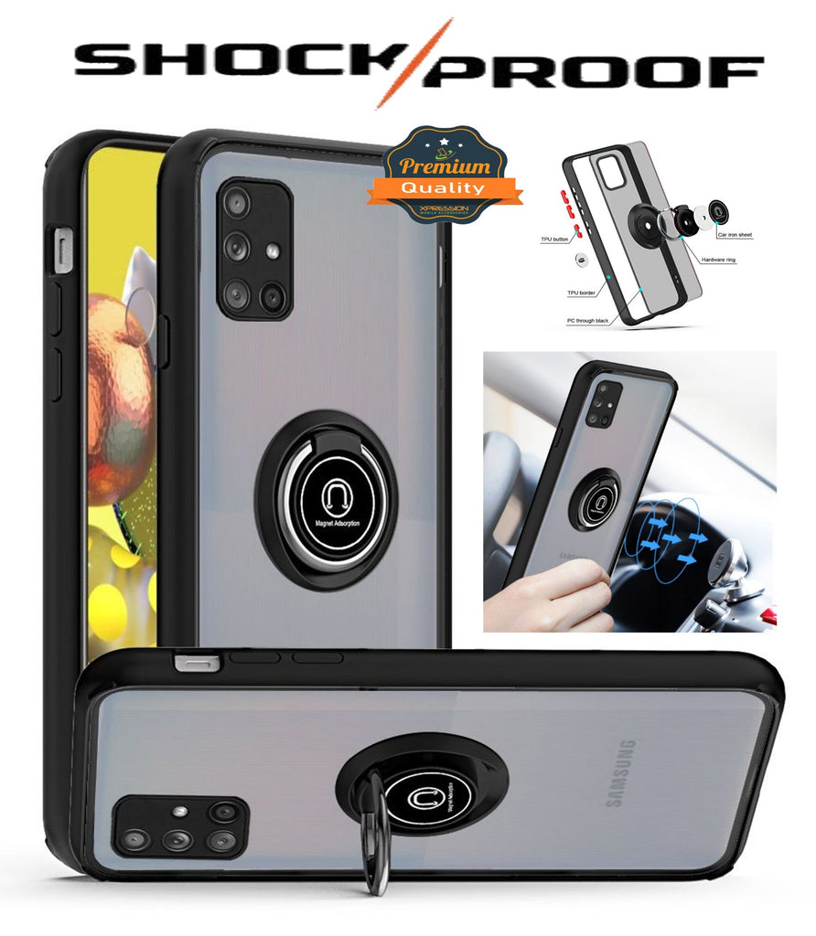 For Samsung Galaxy A73 5G Hybrid PC and TPU Shockproof with 360° Rotation Ring Magnetic Metal Stand & Covered Camera  Phone Case Cover