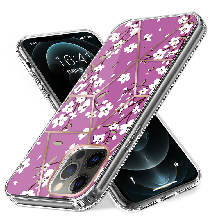 For Apple iPhone 14 (6.1") Fashion Art Floral IMD Design Beautiful Flower Pattern Hybrid Hard TPU Slim Back  Phone Case Cover