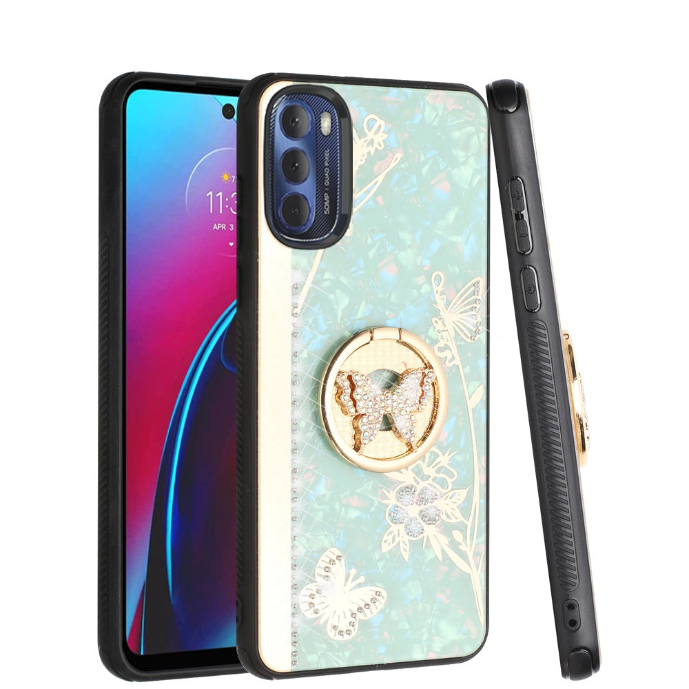 For Motorola Moto G Stylus 4G 2022 Diamond Bling Sparkly 3D Ornaments Engraving Hybrid Ring Stand Holder Fashion  Phone Case Cover
