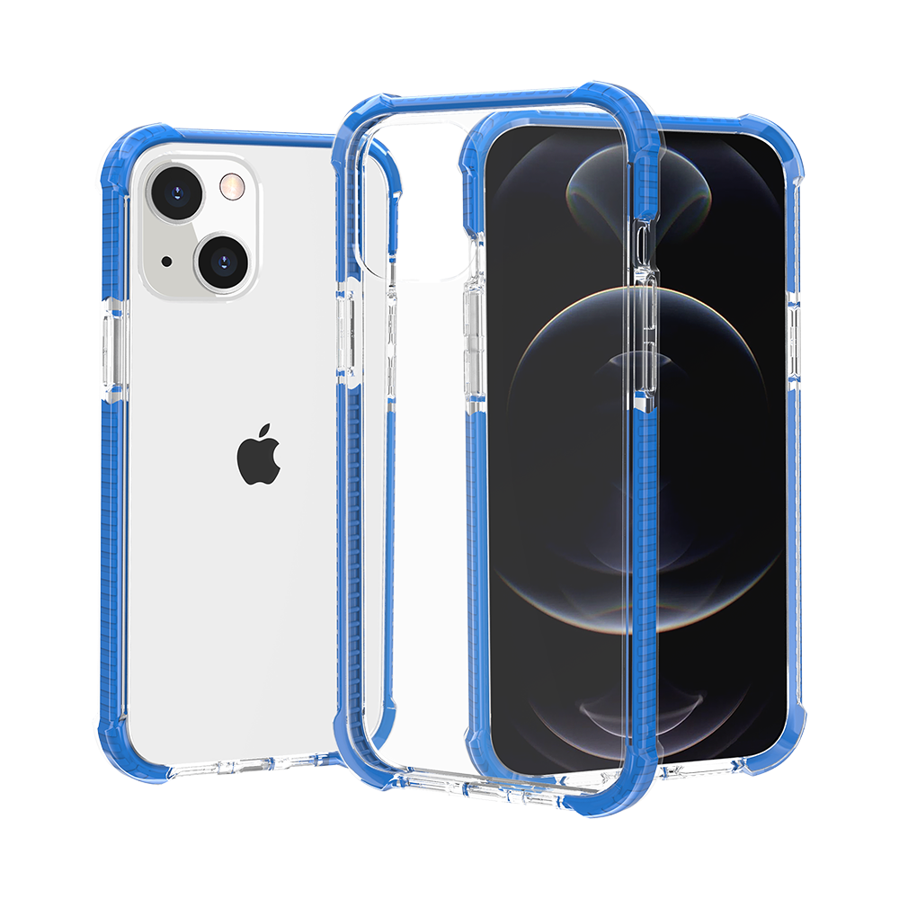 For Apple iPhone 14 Plus (6.7") Hybrid Transparent Acrylic Rubber Gummy Gel Hard PC Silicone TPU Color Bumper Frame Clear / Blue Phone Case Cover