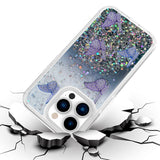 For Apple iPhone 13 Pro Max (6.7") Butterflies Glitter Bling Shiny Sparkle Glittering Flake Hybrid Hard TPU Silicone Slim  Phone Case Cover