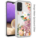 For Apple iPhone 13 Mini (5.4") Waterfall Quicksand Flowing Liquid Water Glitter Flower Design Bling Shockproof TPU Hybrid Protective  Phone Case Cover