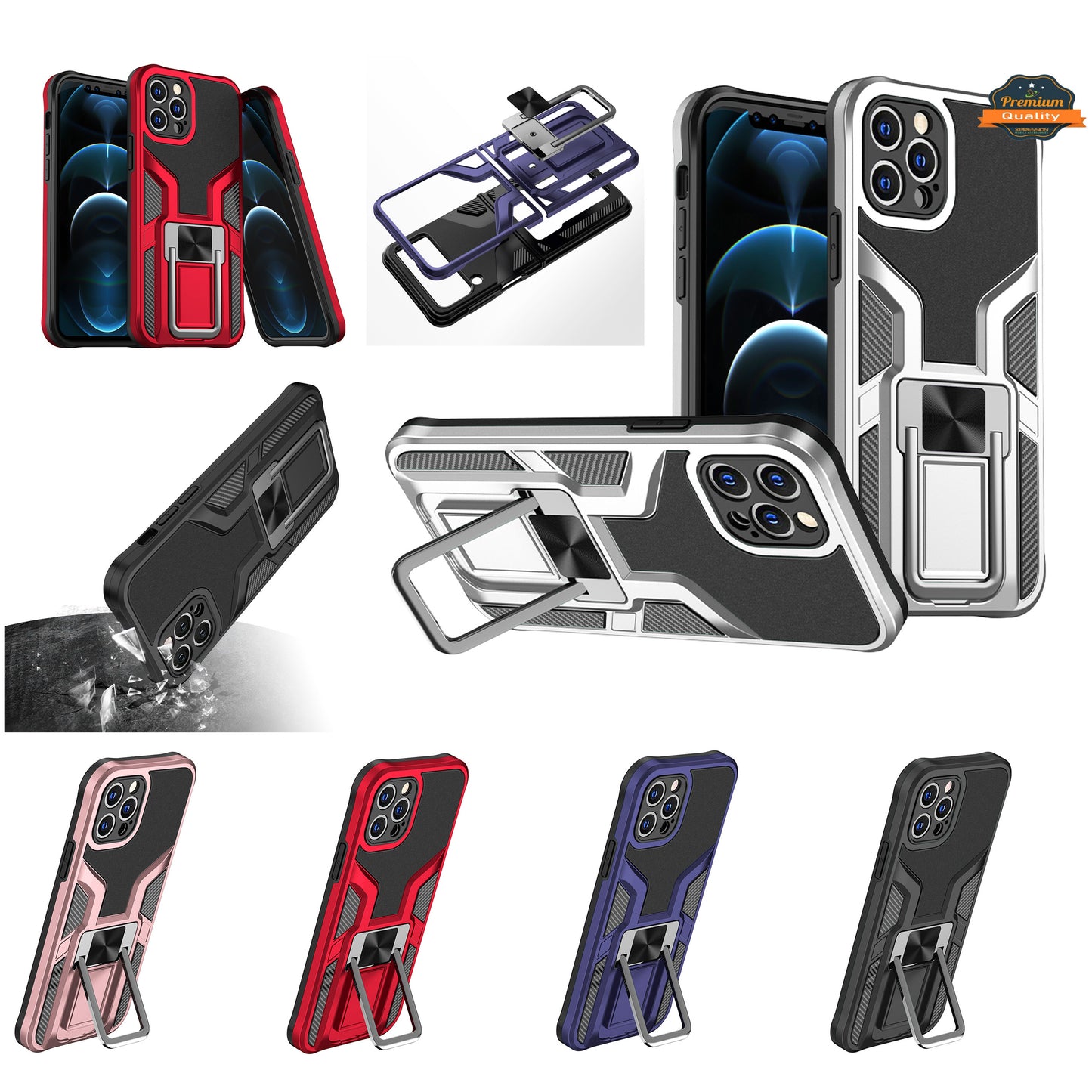 For Apple iPhone 13 Pro Max (6.7") Shockproof [Military-Grade] with Metal Magnetic Kickstand, Hybrid Rugged TPU Armor  Phone Case Cover