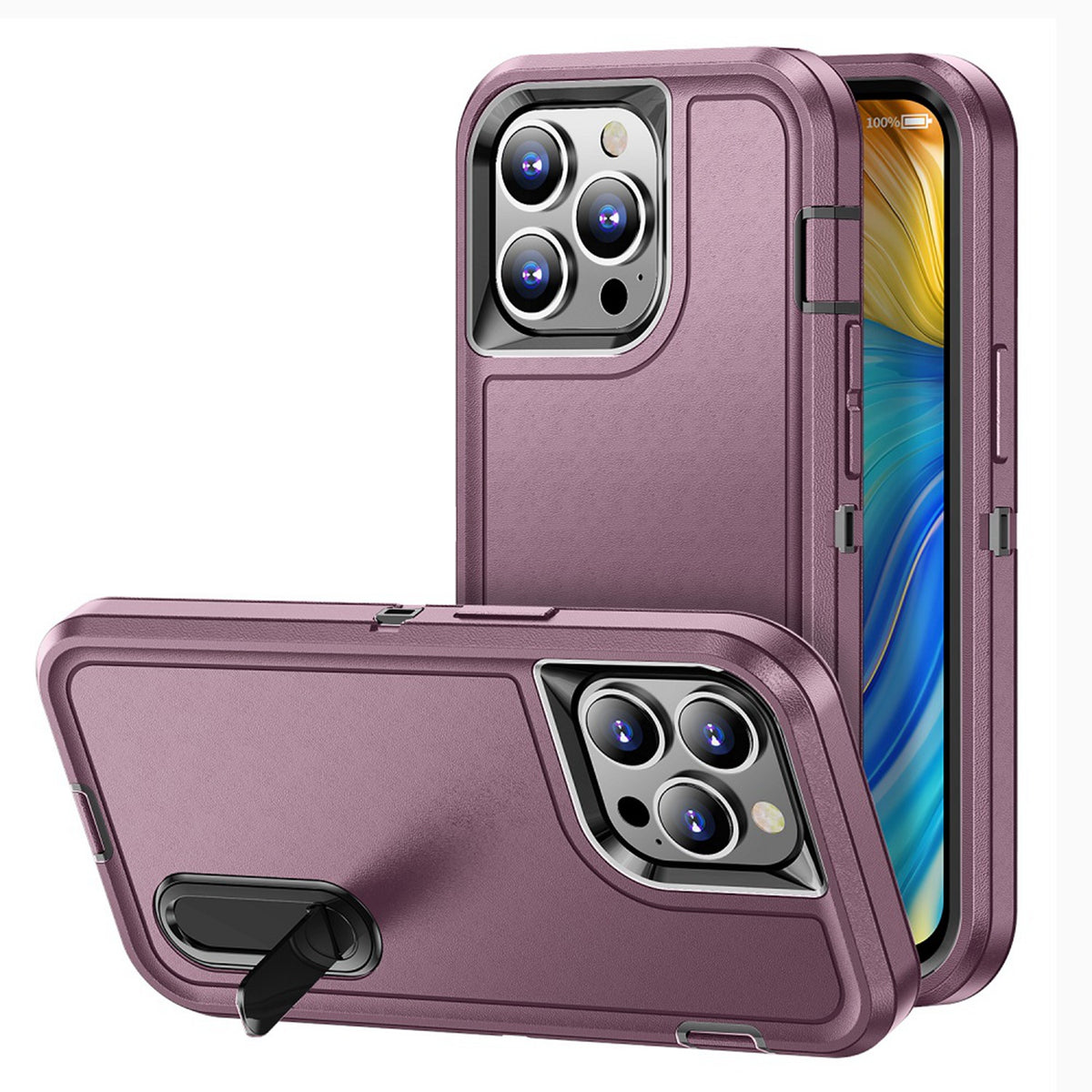 For Apple iPhone SE 3 (2022) SE/8/7 Hybrid 3 Layers 3in1 Hard PC Shockproof with Kickstand Heavy Duty TPU Rubber  Phone Case Cover